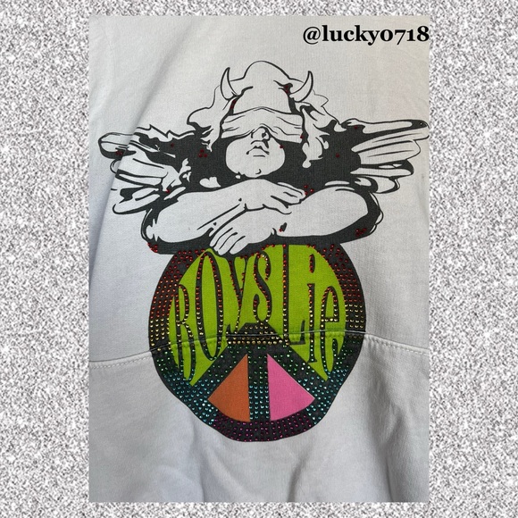 Boys Lie Gray Rhinestone Logo Cropped Hoodie Sweatshirt Sz OS - Picture 2 of 5